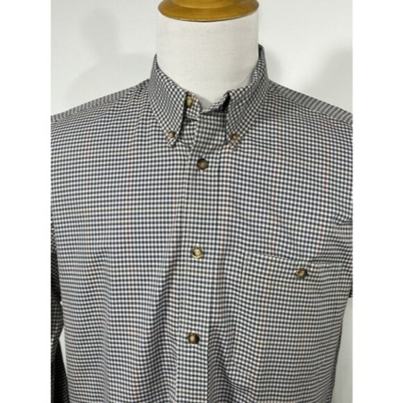 Men’s Vtg Large Orvis Plaid Button Up Long Sleeve Shirt Tan Blue - Picture 2 of 7